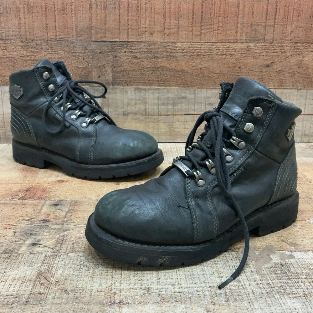 Harley-Davidson Boots Womens Size 8 39 Black Leather Ankle Biker Lace Up Riding